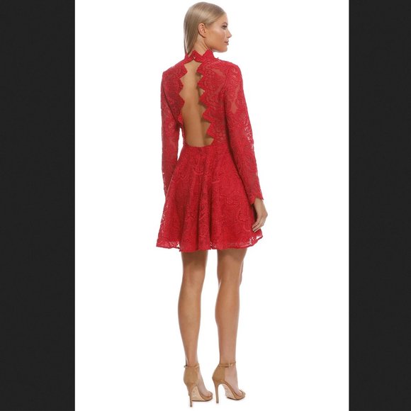Saylor Rita Long-Sleeve Mini Dress in Corded Lace Raspberry Red Sz Medium - Picture 2 of 15